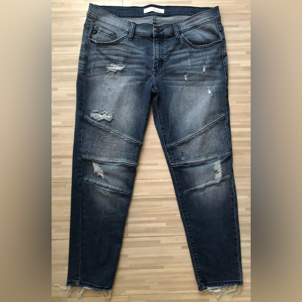 KanCan, Estilo, Women's Distressed Moto, Ankle, Skinny, Jean, 13/30, Medium Wash